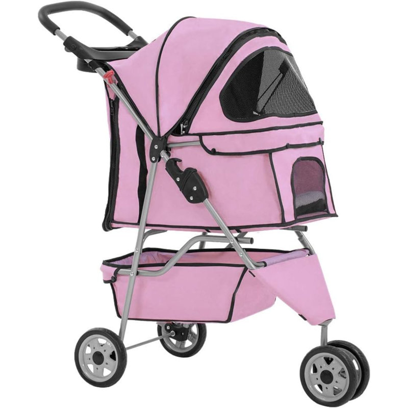 New Pet Poussette Chat Cage pour chien 3 roues Poussette pliante T13, Rose