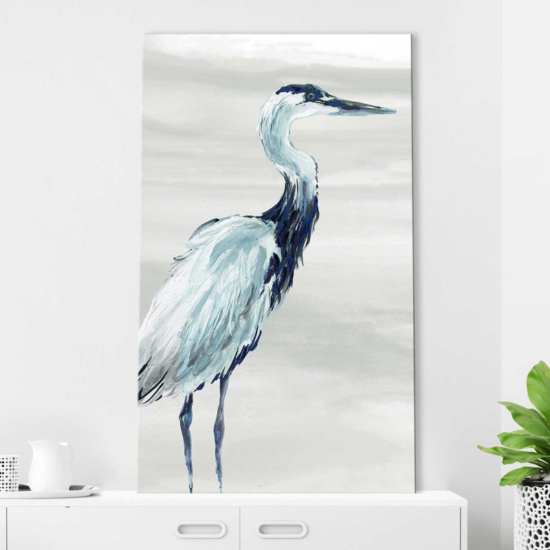 By The Sea Crane I - Peinture, Toile tendue, H 48 po x l 28 po x P 1,5 po