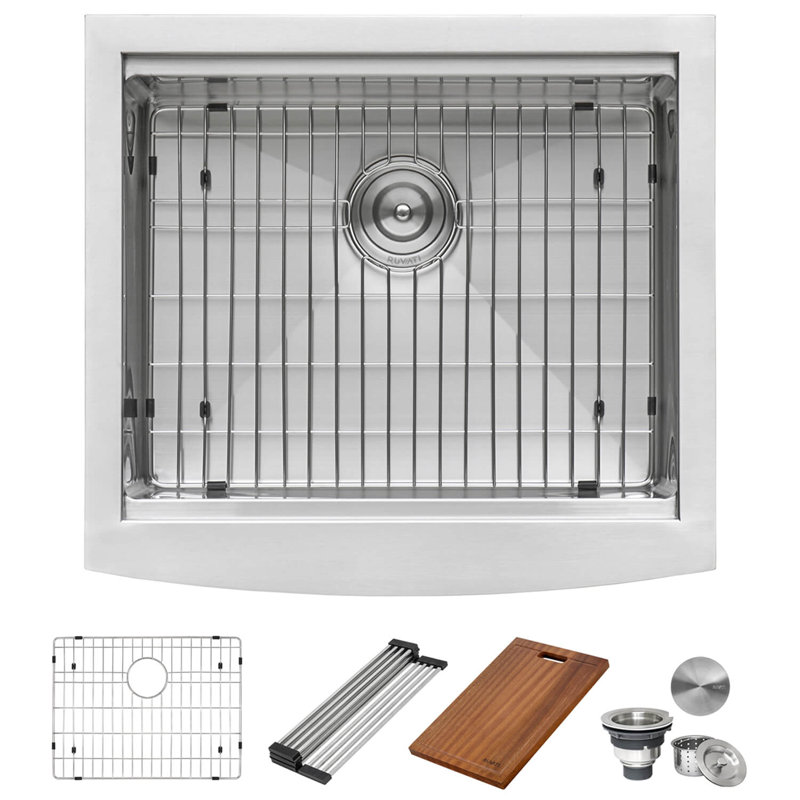 Verona Workstation 33" L x 22" W Farmhouse Kitchen Sink with Sink Grid and Drain Assembly, 22" L x 24" W