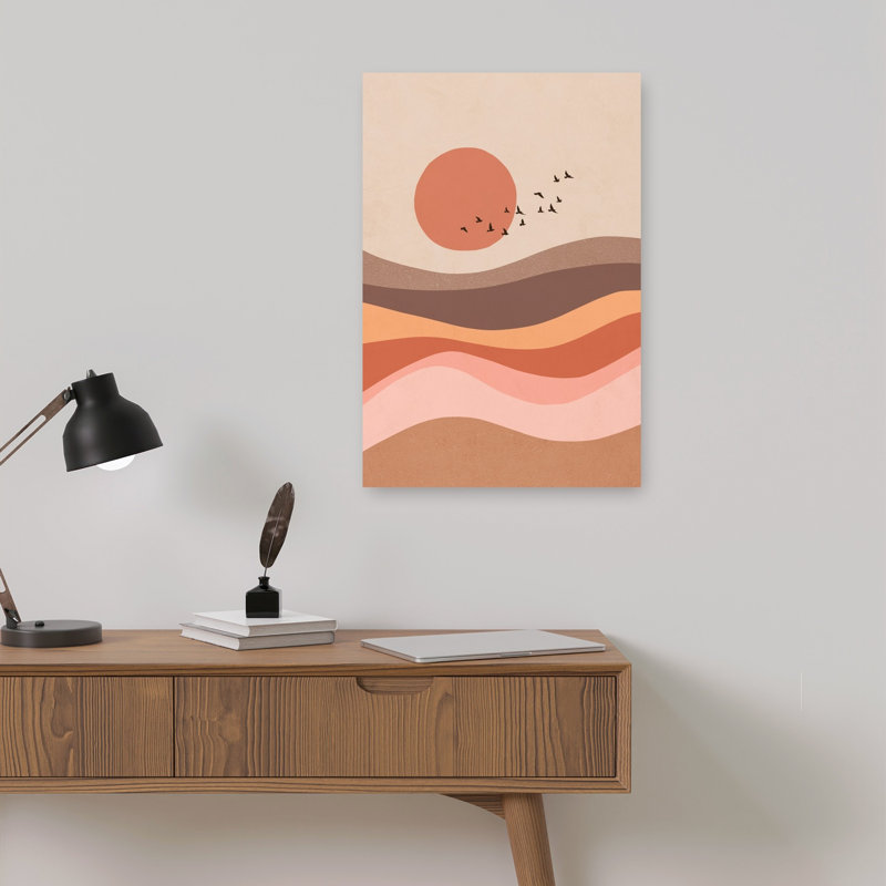 Desert Sun Birds Abstract Minimalist Modern Bird Landscape Nature Wall Art Print 1 Piece Wrapped Canvas Wall Art