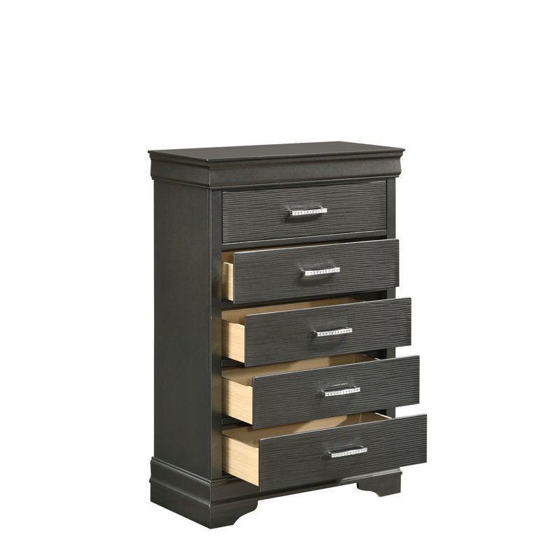 Commode moderne 5 tiroirs en bois, Gris