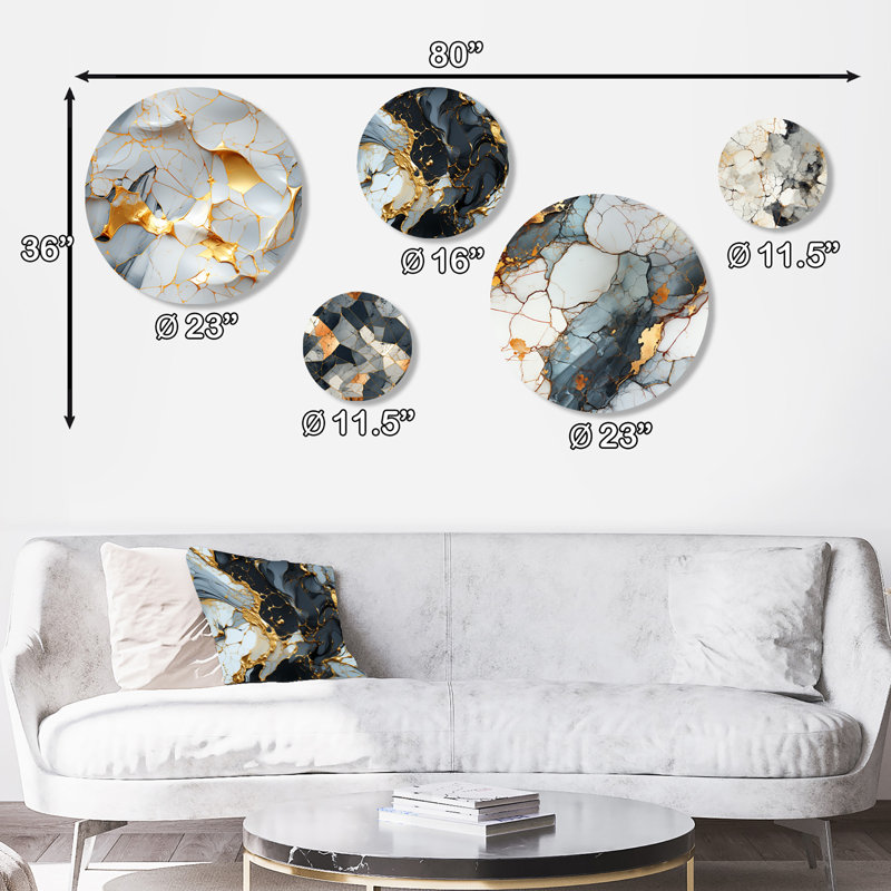 Laine - Ensemble d'art mural rond en marbre Glam de 5
