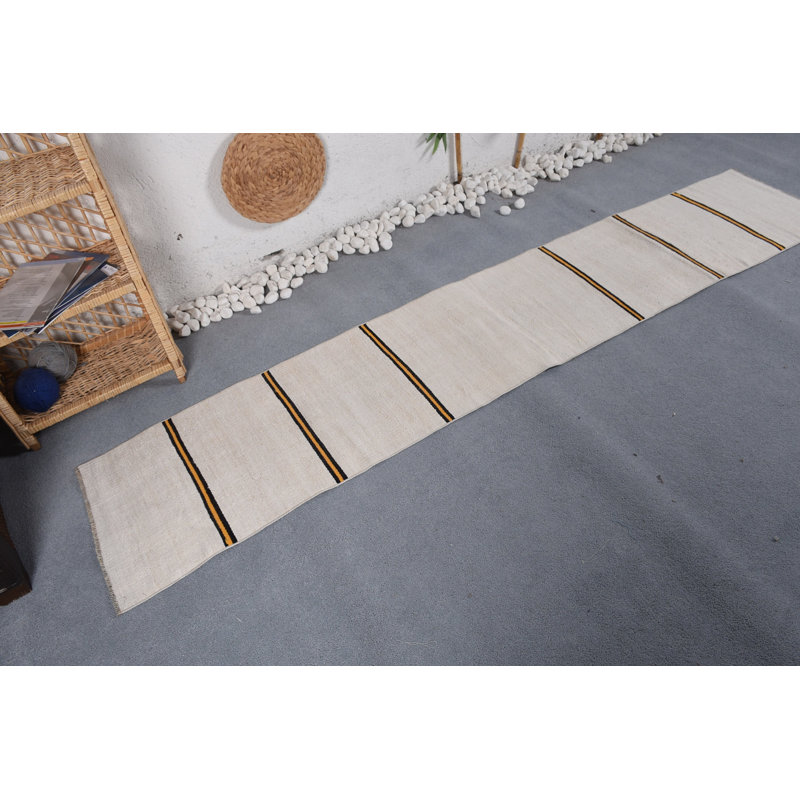 Tapis beige, tapis Boho, tapis Anatolian, tapis de couloir 1,7 x 8,8 pi, tapis turc, tapis rétro
