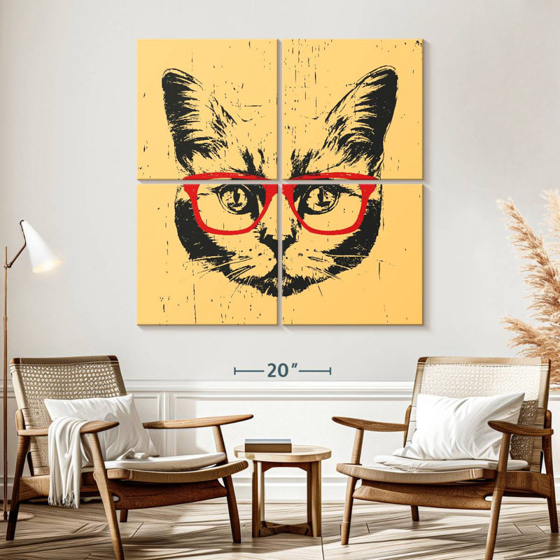 Chat avec lunettes, H 57 po x l 57 po