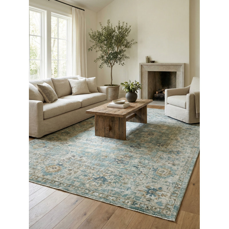 Oriental Area Rug in Blue, Rectangle 6' x 9'