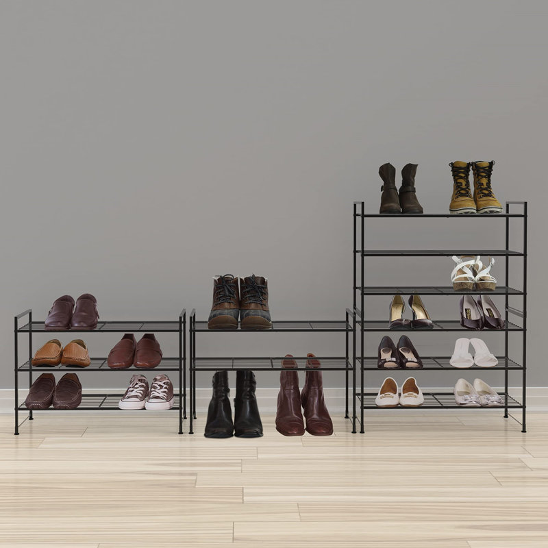 Black Metal 9 Pair Stackable Shoe Rack