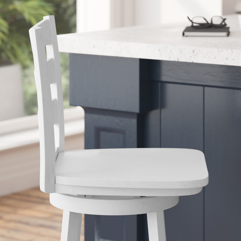 Laurel Ladderback Wooden Swivel Dining Stool With Footrest, Antique White Wash, Counter Stool (25” Seat Height)