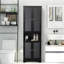 Grande armoire de rangement étroite pour salle de bain avec portes et tablettes réglables, armoire à linge autoportante avec 2 armoires et comptoir, noir-111716594