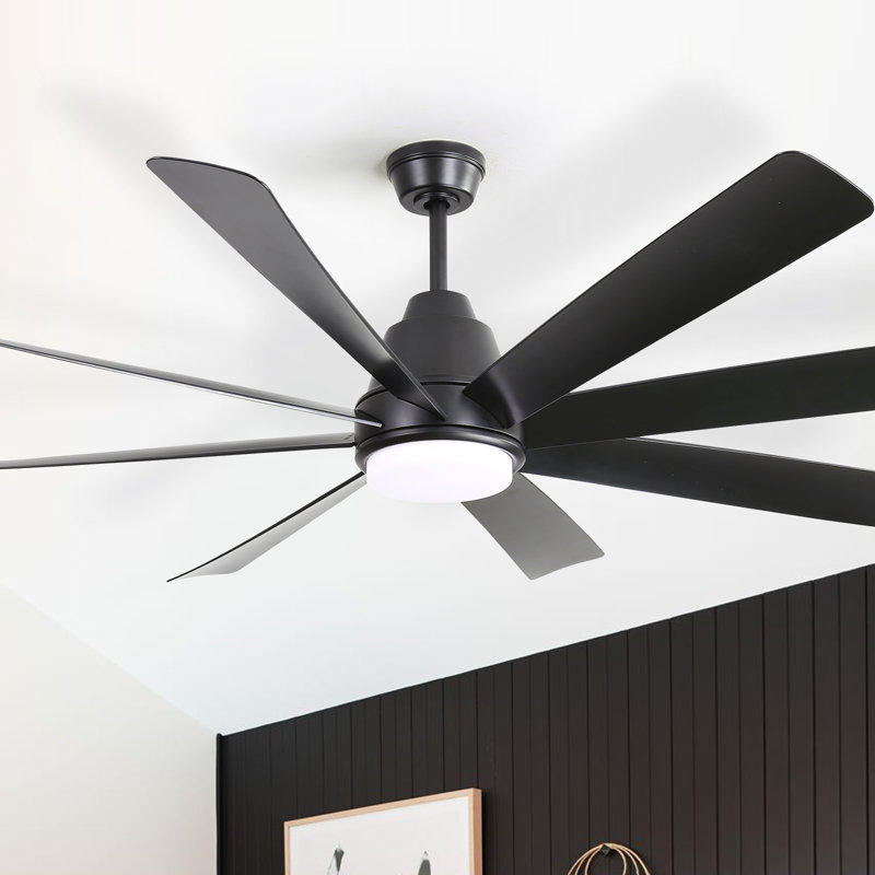  72-Inch 8-ABS Blade Large Modern Black Ceiling Fan With Light, Remote Control, And Timing Function