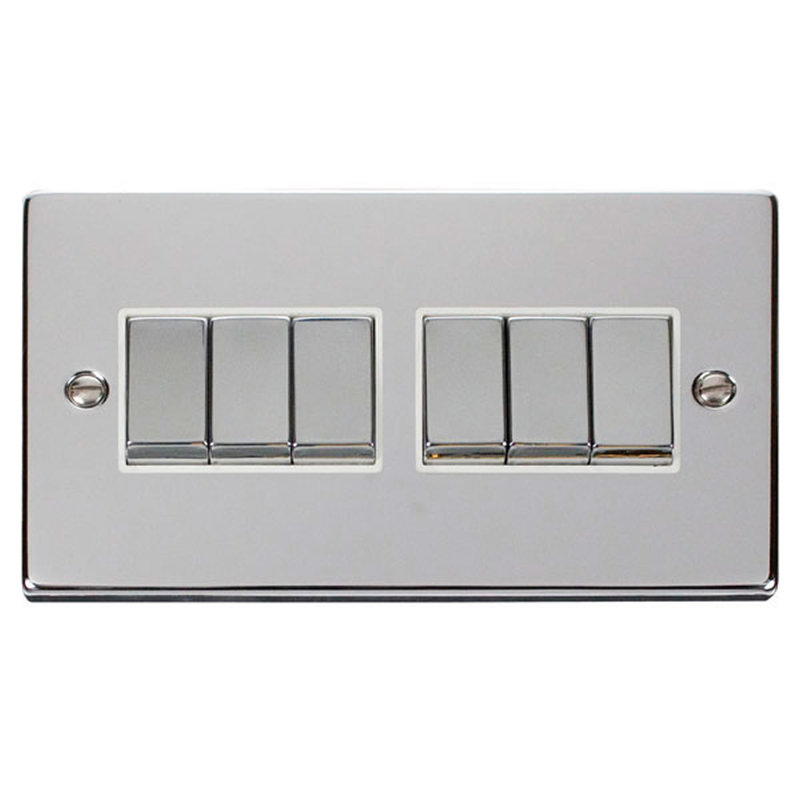 Polished Chrome 10A 6 Gang 2 Way Ingot Light Switch