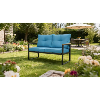 Canapé d'extérieur pour causeuse pour meubles de patio, canapé de patio en acier toutes saisons avec coussin épais et moelleux de 4 po pour balcon, porche, cour arrière