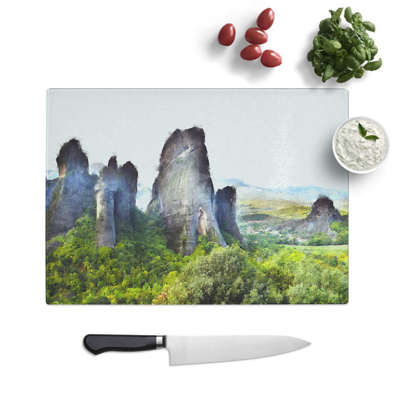 Meteora in Greece Painting Chopping Board, 0.4cm H x 20cm W x 28.5cm L