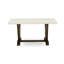 L'ensemble de table de cuisine 7 pièces comprend une table rectangulaire blanc cassé (blanc cassé) et 6 chaises modernes en lin bleu avec dossier haut - finition jacobine patinée-1207768815-1207768785-1207768786