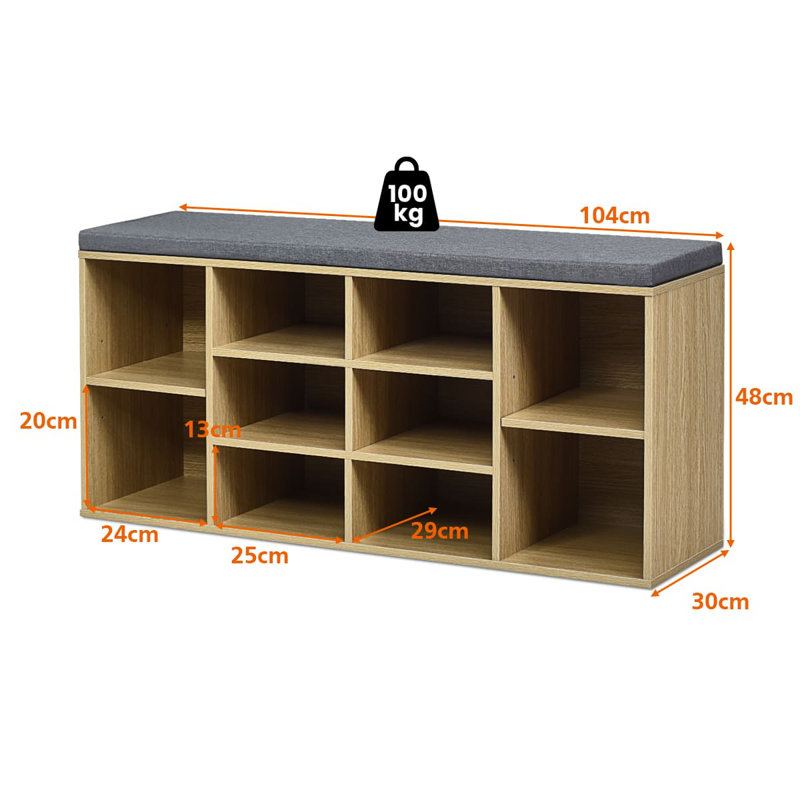 10 Pair Shoe Storage Bench, Natural