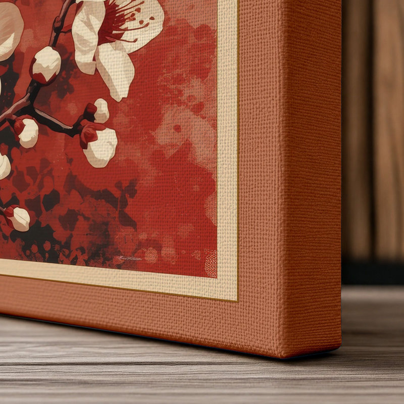 Moonlit Cherry Blossom Japandi - Wrapped Canvas, 30x20 - 76.2 x 50.8 cm, Terracotta Border