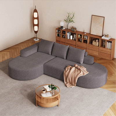 Canapé moderne incurvé moderne, ensemble de canapé modulaire rembourré en chenille, ensemble modulaire de salon modulaire en L de 108,5 po avec 3 coussins, canapé-lit combiné gratuit pour le salon, la chambre à coucher