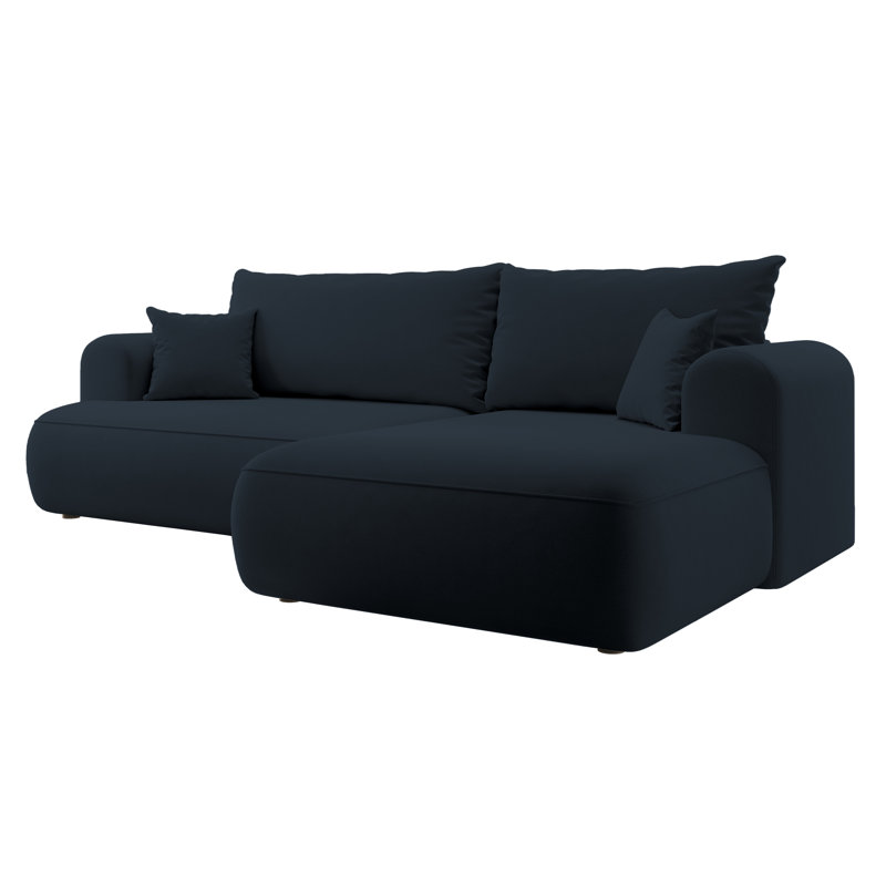Alija 3 Seater Velvet Sofa & Chaise, Right Hand Facing, Dark Blue