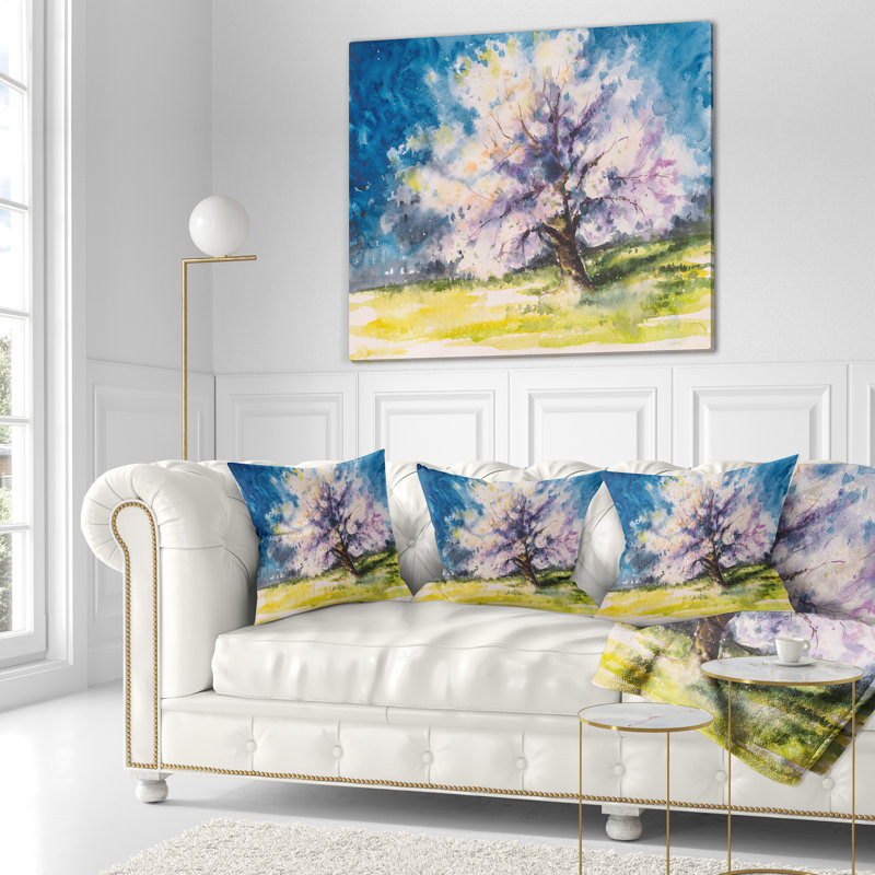 Coussin décoratif d’arbre à cerise floral, 16 po x 1 po, Coussin décoratif