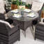 Ensemble repas pour 4 personnes en osier avec table ronde Guyer, coussins inclus