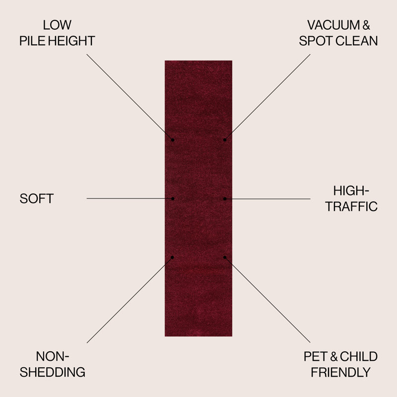 Arbelle Solid Low-Pile Dark Red Rug, Runner 2' x 16'