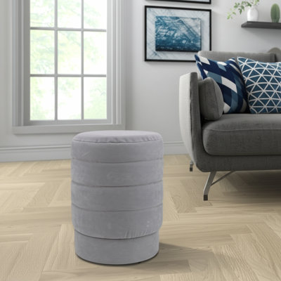 Conover Round Upholstered Ottoman - Compact Pouf Footstool For Living Room Decor - Luxury Ottoman Accent For Bedroom And House Decor - 19", Grey