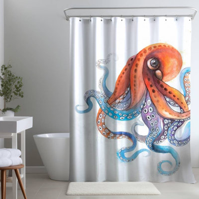 Funny Colorful Octopus Shower Curtain for Kids' Bathroom – Polyester Shower Curtain, Dye Sublimation Print, 71" W × 74" L