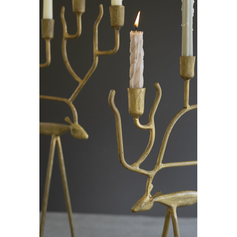 Ensemble de 2 candélabres de cerf de Noël en fer forgé doré Kalaou