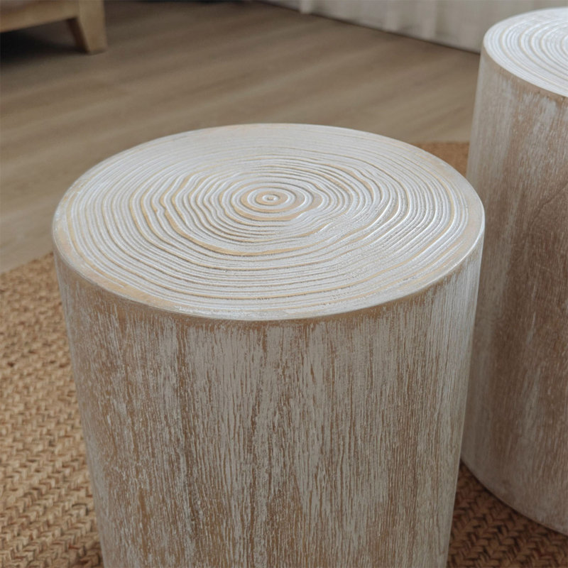 Ensemble de 3 tables basses rondes en bois, tables de bout, supports à plantes et pièces décoratives , Blanc antique