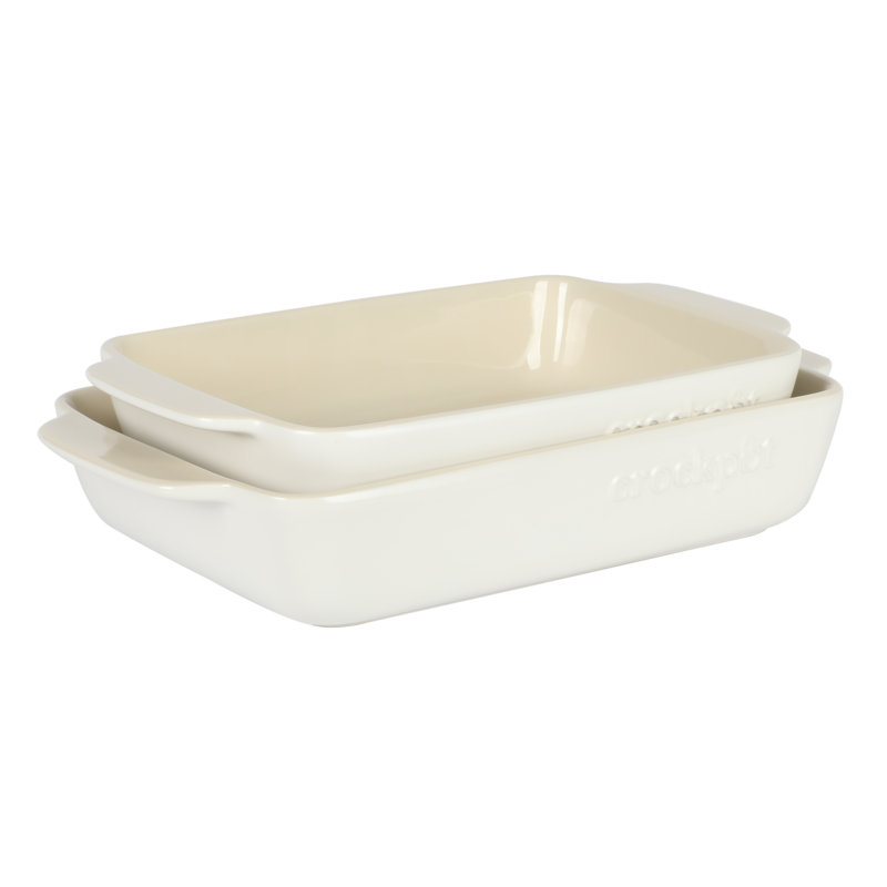 Cream Rectangular Stoneware Bake Pan Set, 2.5 and 3.5 Quart