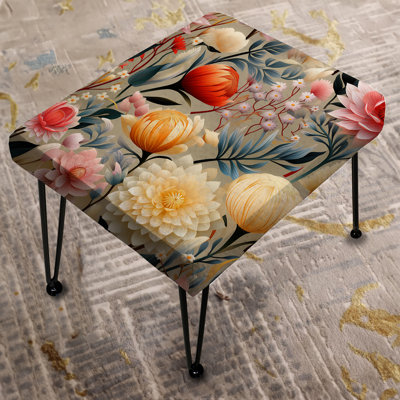 Beige And Pink Poppies Expression - Eclectic Rectangle Ottoman