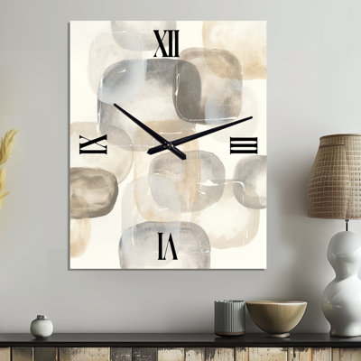 Neutral Oval Grey Stones II - Abstract Metal Wall Clock
