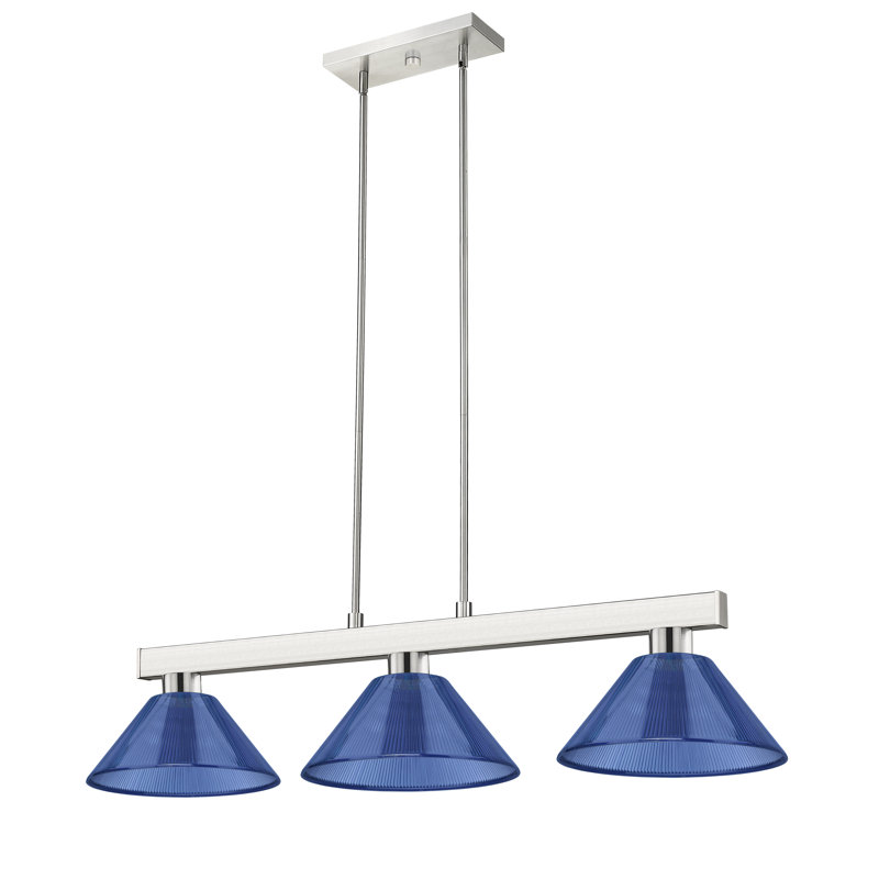 Wausa 3 - Light Pool Table Lights Pendant, Blue, Brushed Nickel