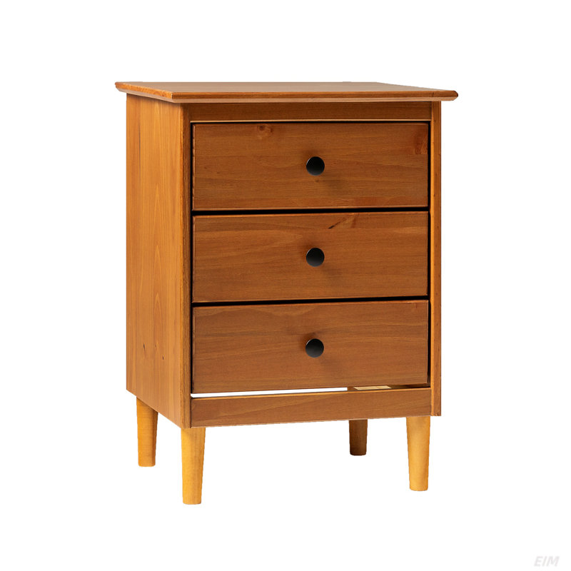 Classic 3-Drawer Solid Wood Nightstand, Caramel