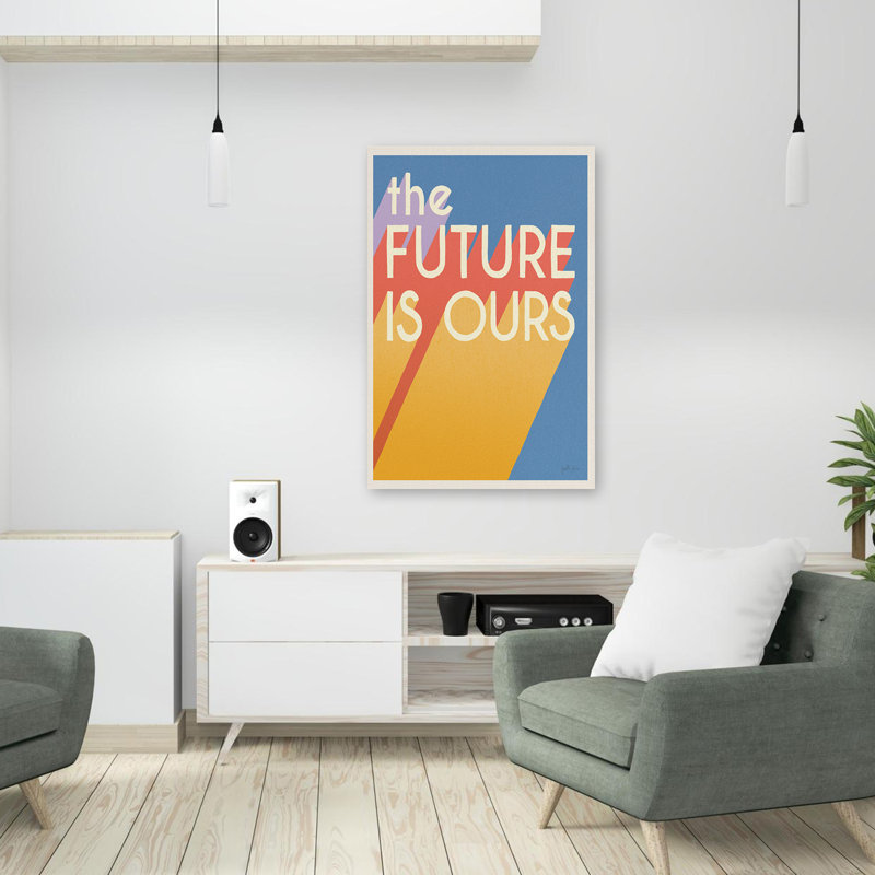 «The Futur Is Ours I Bright» - art crème corail bleu vif, H 36 po x l 24 po
