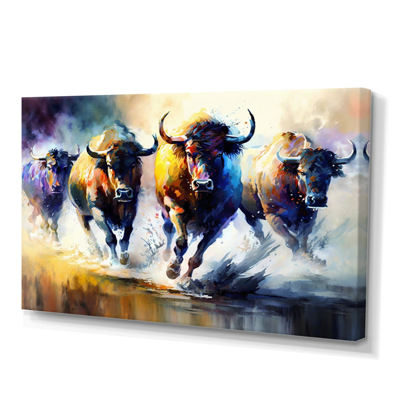 «Buffalo's Running», reproduction sur toile, L 40 po x H 30 po, Toile tendue