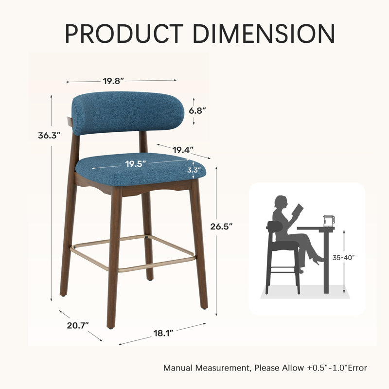 Ensemble de 3 tabourets de bar à hauteur de comptoir Mid-Century, Blue