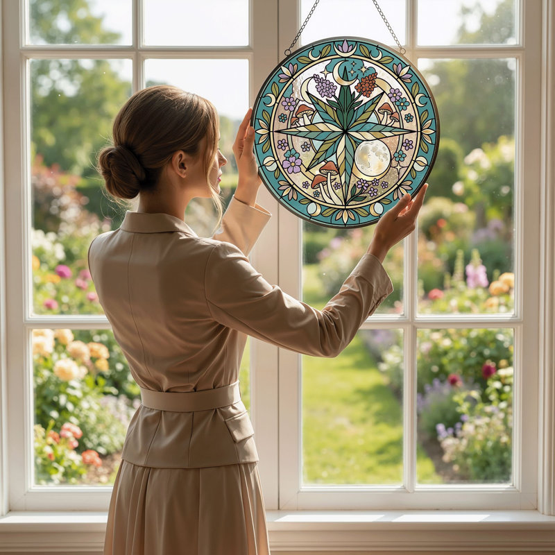 Panneau de vitrail en verre coloré, 7,8 heures, 7.8"H