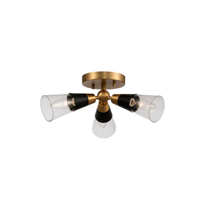 Ponti 3 LT Matte Black w/ New Brass Semi-Flush Mount Kalco