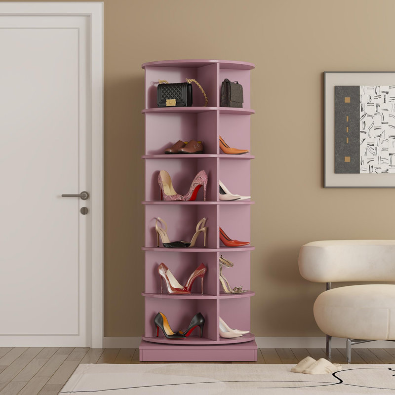 Pink 360 Rotating Shoe Cabinet 6 Layers, Pink
