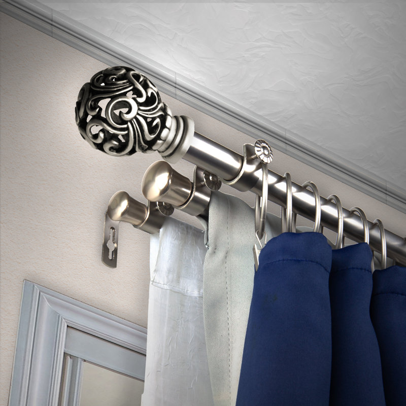 Ensemble de tringle à rideaux réglable 0,81 po Natchez, 120" - 170", Nickel satiné