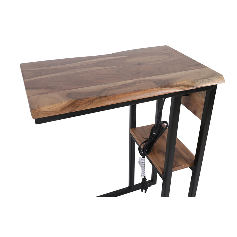Solid Wood Top End Table and Built-In Outlets