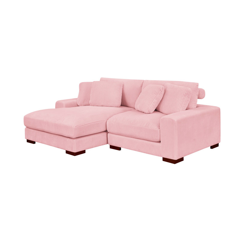 Canapé et méridienne Flaubert Gwendoly, Orienté à gauche (vu de face), Velours côtelé rose, H 33 po x l 89,5 po x P 65 po