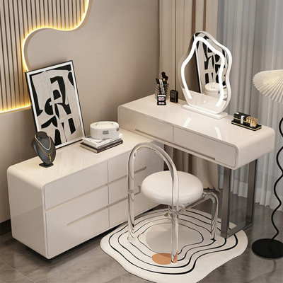 Coiffeuse de maquillage avec miroir lumineux, 8 tiroirs, prise de courant