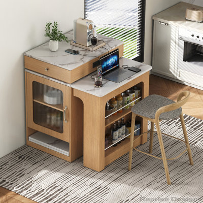 59.5" Kitchen Island With Extendable Dining Table, Double-Sided Storage, Power Outlet by Latitude Run