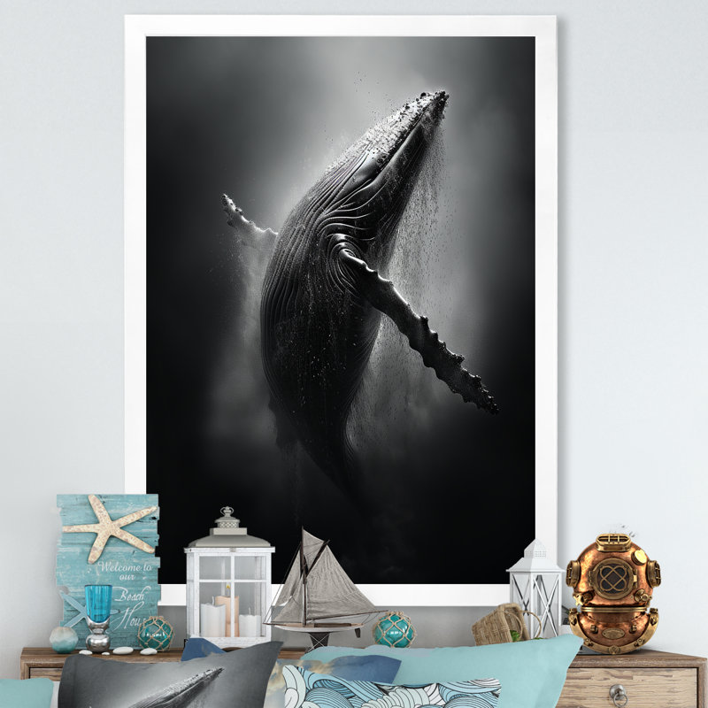 Whale Dance I - Whale Animal, art mural, Cadre simple blanc, H 44 po x l 34 po x P 1,5 po