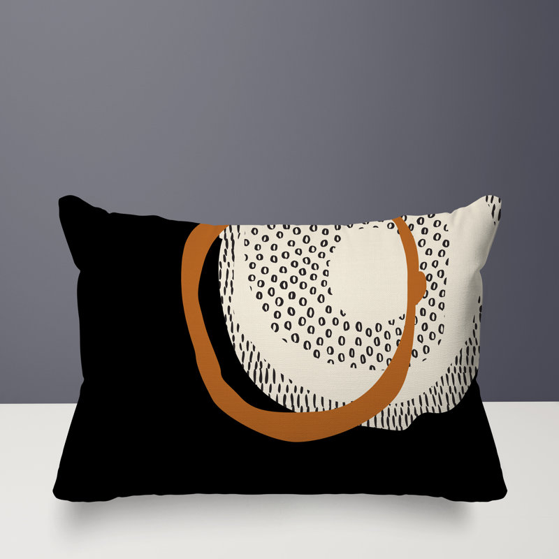 Coussin lombaire réversible intérieur / extérieur Vikka, H 18 po x l 25 po, Orange brûlé / noir / blanc cassé