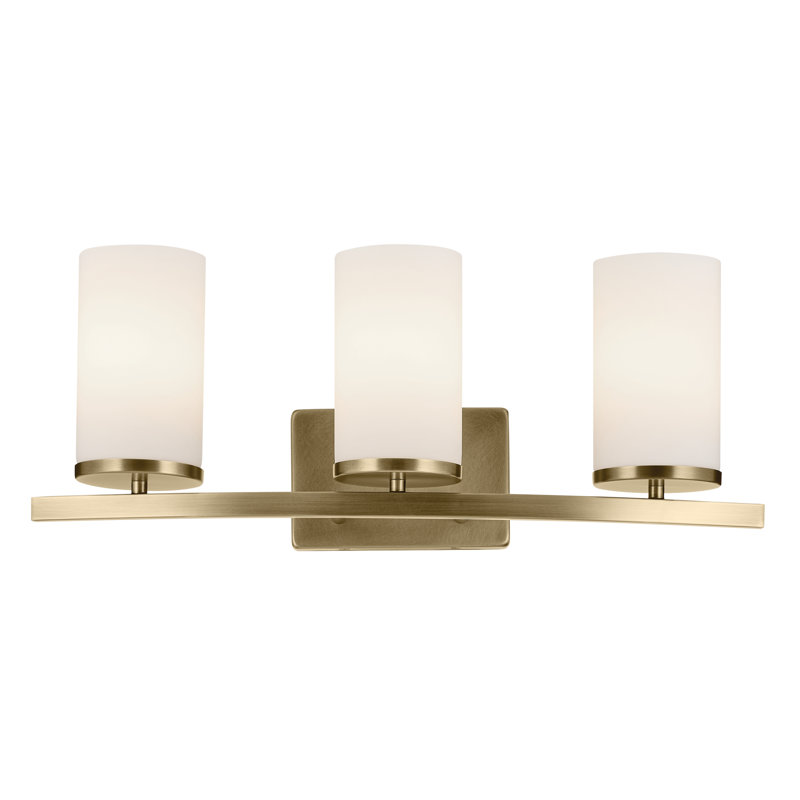 3-Light Natural Brass Vanity Light with Etched Glass Shade