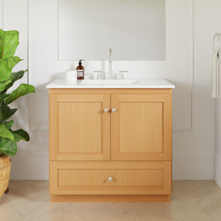 Shaker 37 in. W x 22 in. D x 35 in. H Vanity with No Side Drawers with Ceramic Vanity Top in White