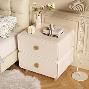 Contemporary Wooden Nightstand - Minimalist 2-drawer Bedside Table With Smooth Sliding Storage And Premium Microfiber Leather Finish For Modern Bedrooms