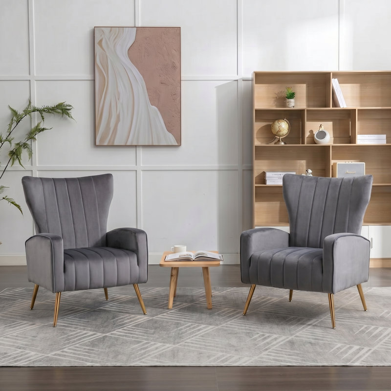 Fauteuil en velours à pieds en métal, Gray